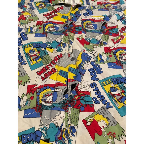 Vtg 80s ID Official Identification Registered Status Comic Button Up Shirt OS - Picture 5 of 6